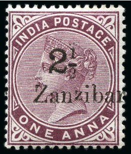 Stamp of Zanzibar » The Zanzibar Post Office (1895-1964) 1895-98 2 1/2 (type 4) on 1a plum mint