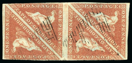 Stamp of South Africa » Cape of Good Hope 1853 1d Pale Brick-Red on blued paper in used block of four