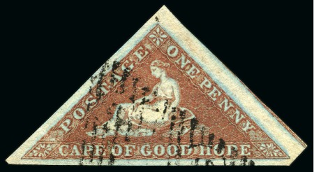 Stamp of South Africa » Cape of Good Hope 1853 1d Deep Brick-Red on blued paper used