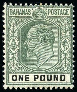 Stamp of Bahamas 1902-10 £1 Green and Black mint