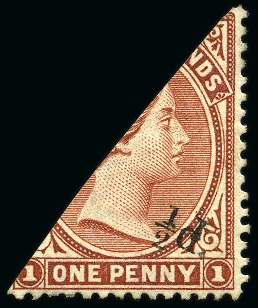 Stamp of Falkland Islands 1891 1/2d on bisect of 1d brownish claret