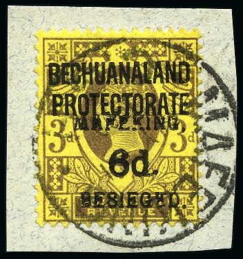 Stamp of South Africa » Mafeking 1900 6d on GB 3d purple on yellow (serif ovpt) used