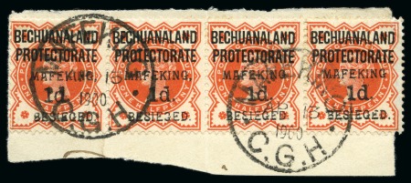 Stamp of South Africa » Mafeking 1900 1d on GB 1/2d vermilion (serif ovpt) used strip of four