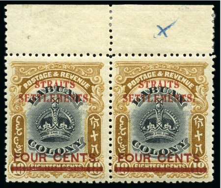 Stamp of Malaysia » Straits Settlements 1906-07 4c on 18c with missing stop after "CENTS" variety