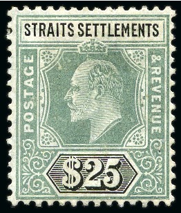 Stamp of Malaysia » Straits Settlements 1904-10 $25 Grey-Green & Black unused