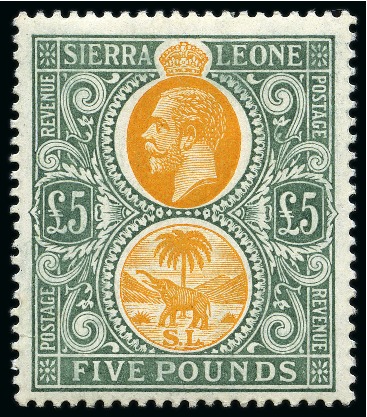 Stamp of Sierra Leone 1912-21 £5 Orange & Green mint og