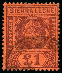 Stamp of Sierra Leone 1903 £1 Purple on red FORGERY