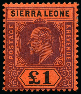 Stamp of Sierra Leone 1907-12 £1 Purple & Black on red mint og