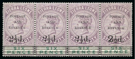 Stamp of Sierra Leone 1897 Overprinted Fiscal 2 1/2d on 6d mint strip of four