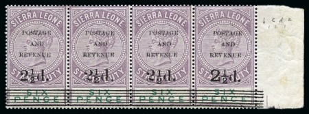 Stamp of Sierra Leone 1897 Overprinted Fiscal 2 1/2d on 6d mint strip of four