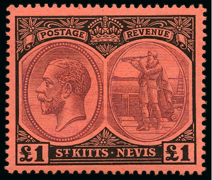 Stamp of St. Kitts-Nevis » St. Kitts-Nevis Crown Colony & Later 1920-22 £1 purple & black on red mint