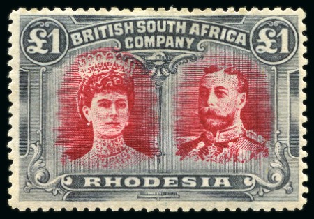 Stamp of Rhodesia 1910-13 Double Heads £1 crimson-red & bluish-black, mint