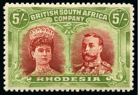 Stamp of Rhodesia 1910-13 Double Heads 5s crimson & yellow-green mint