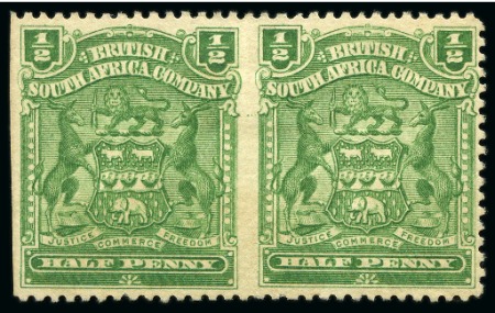 Stamp of Rhodesia 1898-1908 1/2d Dull Bluish Green horizontal pair imperf. vertically