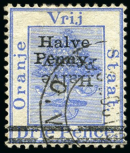Stamp of South Africa » Orange Free State 1896 1/2d on 3d Ultramarine with double surcharge (one inverted) 