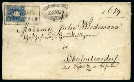 Stamp of Austria » 1859 Issue 1859 Issue 15Kr+10Kr registered snake postmark