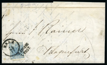 Stamp of Austria » 1850 Issue AUSTRIA 1851 9Kr cover 'Nach Abgang der Post' RAAB to Klagenfurt