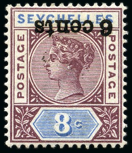 Stamp of Seychelles 1901 6c on 8c with inverted surcharge, mint