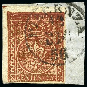 Stamp of Italian States » Parma ITALY - PARMA 1853-1856 15c vermiglion & 25C brown, both on fragments