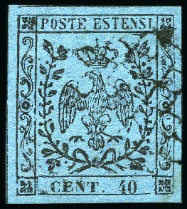 Stamp of Italian States » Modena Modena 1852 Issue 40C celeste