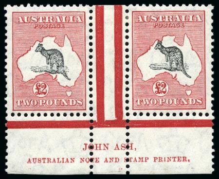 Stamp of Australia » Commonwealth of Australia 1931-36 Roos £2 black and rose, die II, mint, bottom marginal inscriptional pair