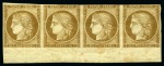 Stamp of France » Collections 1849-1880, Sélection de neuf et d'oblitérés, à noter rare bande de 4 neuve avec bord de feuille du Yv. 1 (déf., signé Calves),