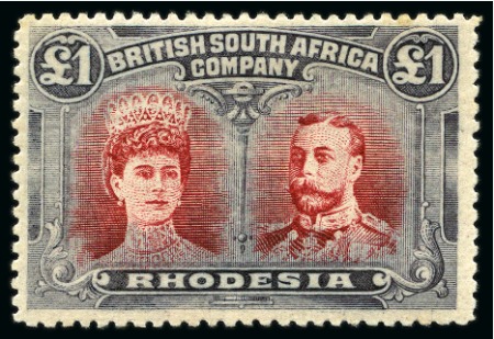 Stamp of Rhodesia 1910-13 Double Head £1 carmine-red and bluish black, mint