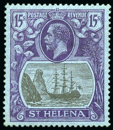 Stamp of St. Helena 1922-37 15s grey and purple on blue, mint