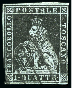 Stamp of Italian States » Tuscany Tuscany 1851 1q black on grey and on blue, both used