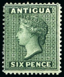 Stamp of Antigua & Barbuda 1876 6d green with wmk reversed, mint