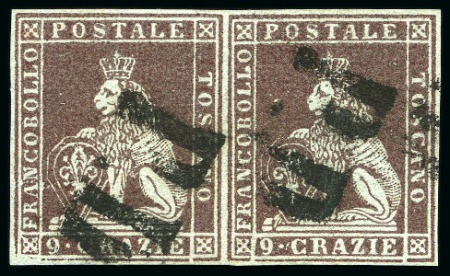 Stamp of Italian States » Tuscany ITALY - TUSCANY 1851 9cr in horizontal pair
