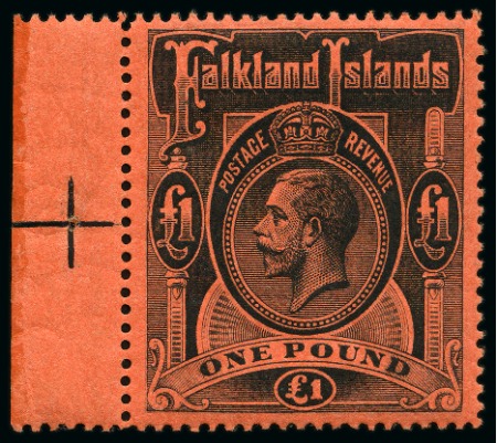 Stamp of Falkland Islands 1912-20 £1 black on red, mint nh