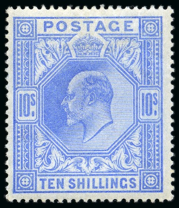 Stamp of Great Britain » King Edward VII 1902-10 De La Rue 10s ultramarine, mint, fine (SG £1'100)