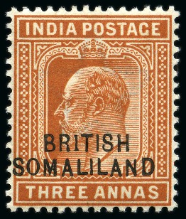 Stamp of Somaliland Protectorate 1903 3a Orange-Brown with "BR1TISH" variety, mint