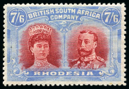 Stamp of Rhodesia 1910-13 Double Head 7s6d carmine and light blue