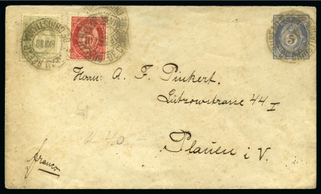 Stamp of Norway NORWAY 1888 Postal stationery envelope + addit. franking to German Empire