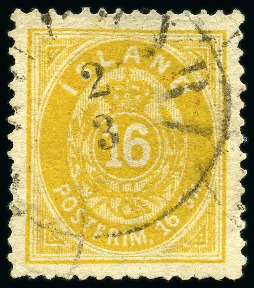 Stamp of Iceland Iceland 1873 16sk yellow, perf. 14 : 13 1/2, used