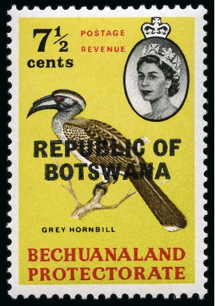Stamp of Bechuanaland » Botswana 1966 Bird 7 1/2c "Grey Hornbill", mint nh error of colour