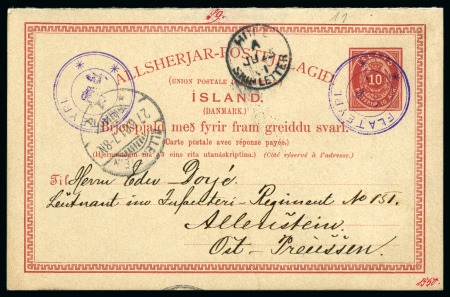 Stamp of Iceland Iceland 1901 double postal stat. card 10aur agenci pmk. FLATEYRI