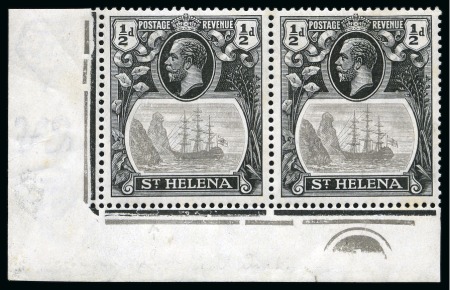 Stamp of St. Helena 1922 1/2d grey and black, mint nh bottom left plate "1" corner sheet marginal pair