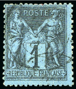 Stamp of France Sage 1c BLEU DE PRUSSE obl. càd, TB, signé Calves (Yv. € 6'000)