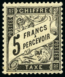 Stamp of France » Timbres-Taxe Taxe Yv. 24, 5F noir, neuf avec charnière, TB, rare, signé Calves, cert. Dutertre (Yv. 4'000)