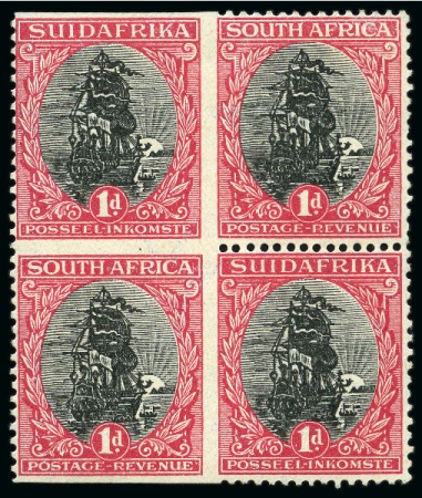 Stamp of South Africa » Union & Republic of South Africa 1926-27 Ship 1d black and carmine, mint block of four