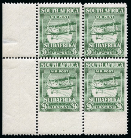 Stamp of South Africa » Union & Republic of South Africa 1925 Airmail 9d green, mint nh, bottom left corner sheet marginal block of four