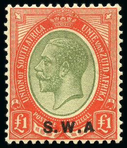 Stamp of South West Africa 1927-30 Kings Head £1 pale olive-green and red, mint nh