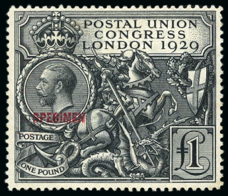 Stamp of Great Britain » King George V 1929 PUC £1 Black with SPECIMEN (type 32) ovpt