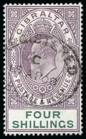 Stamp of Gibraltar 1903 CA 4s dull purple and green, used