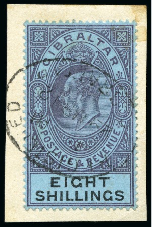 Stamp of Gibraltar 1903 CA 8s dull purple and black on blue, used