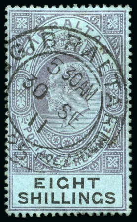 Stamp of Gibraltar 1903 CA 8s dull purple and black on blue, used