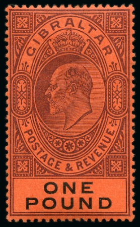 Stamp of Gibraltar 1903 CA £1 dull purple and black on red, mint, very